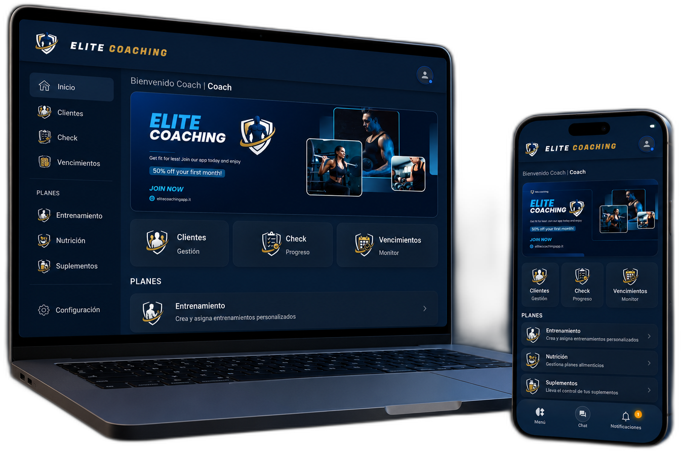 Elite Coaching su laptop e smartphone